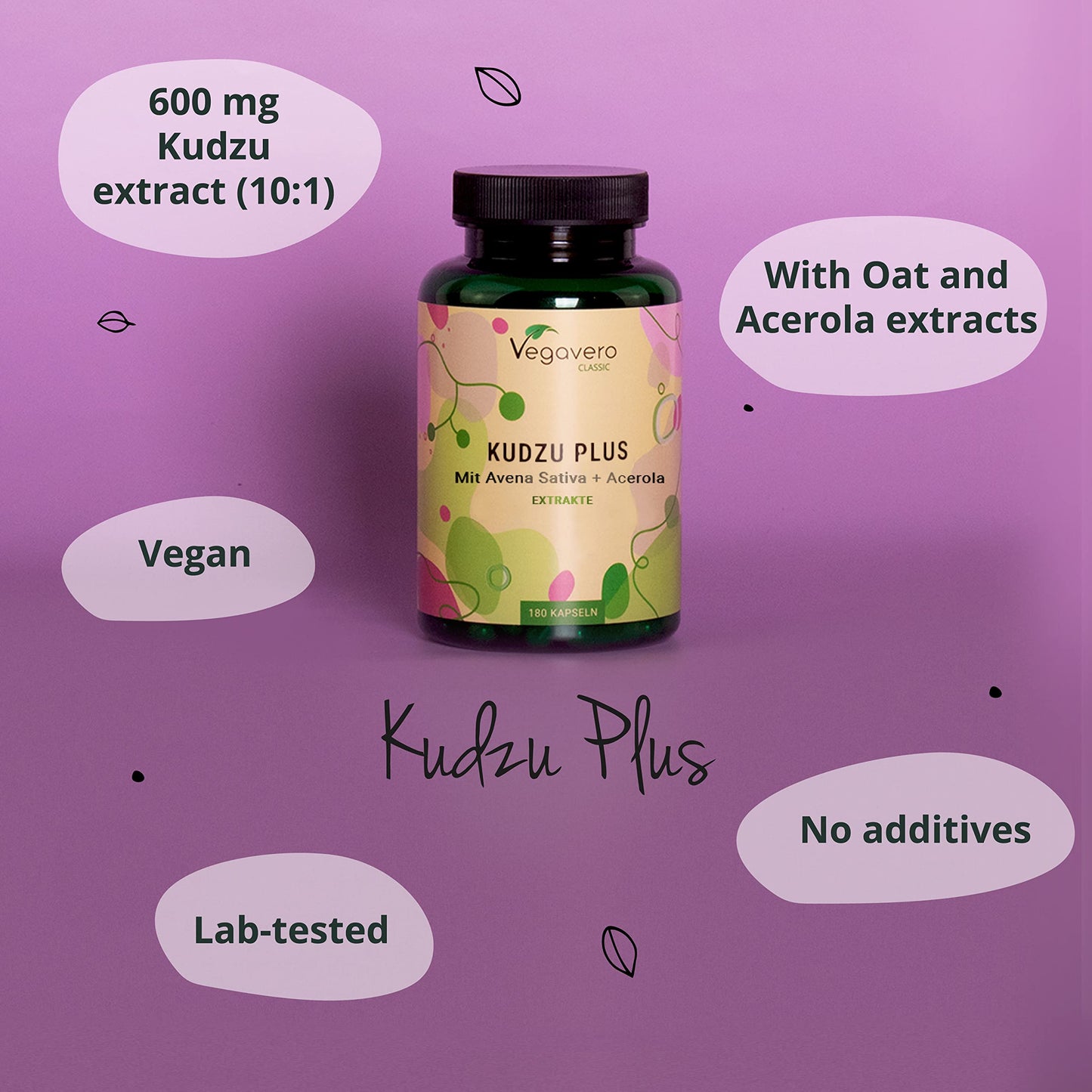 Kudzu Root Capsules Vegavero® | 6000mg (10:1) High Strength Root Extract 8% Isoflavones | NO Additives | 180 Capsules | Plus Avena Sativa & Vitamin C | Alcohol Detox | Menopause Aid | Vegan