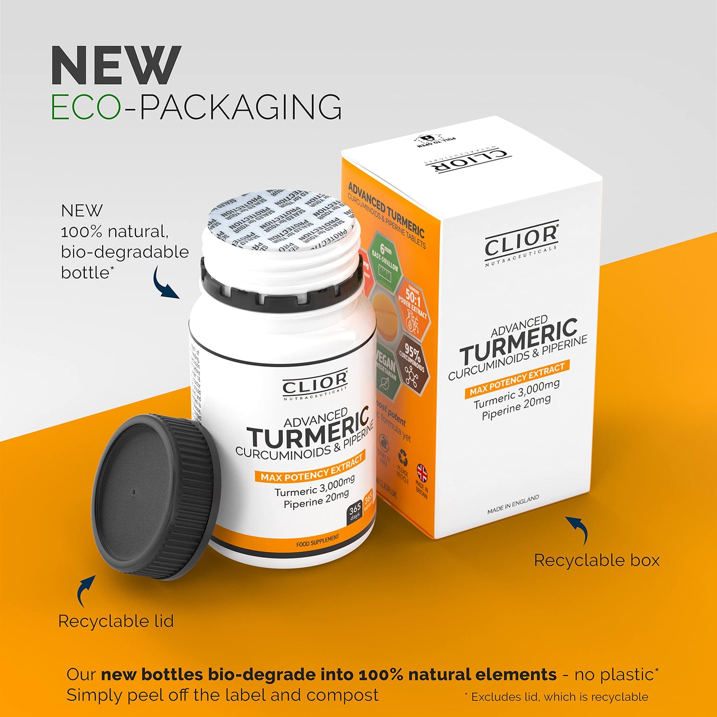 Turmeric Curcumin 3,000mg with Black Pepper x 365 Vegan Tablets High Strength | 1 Year Supply | 95% Curcumins + 20mg Piperine | Tiny Easy-to-Swallow Supplements by Clior (Cambridge Labs)