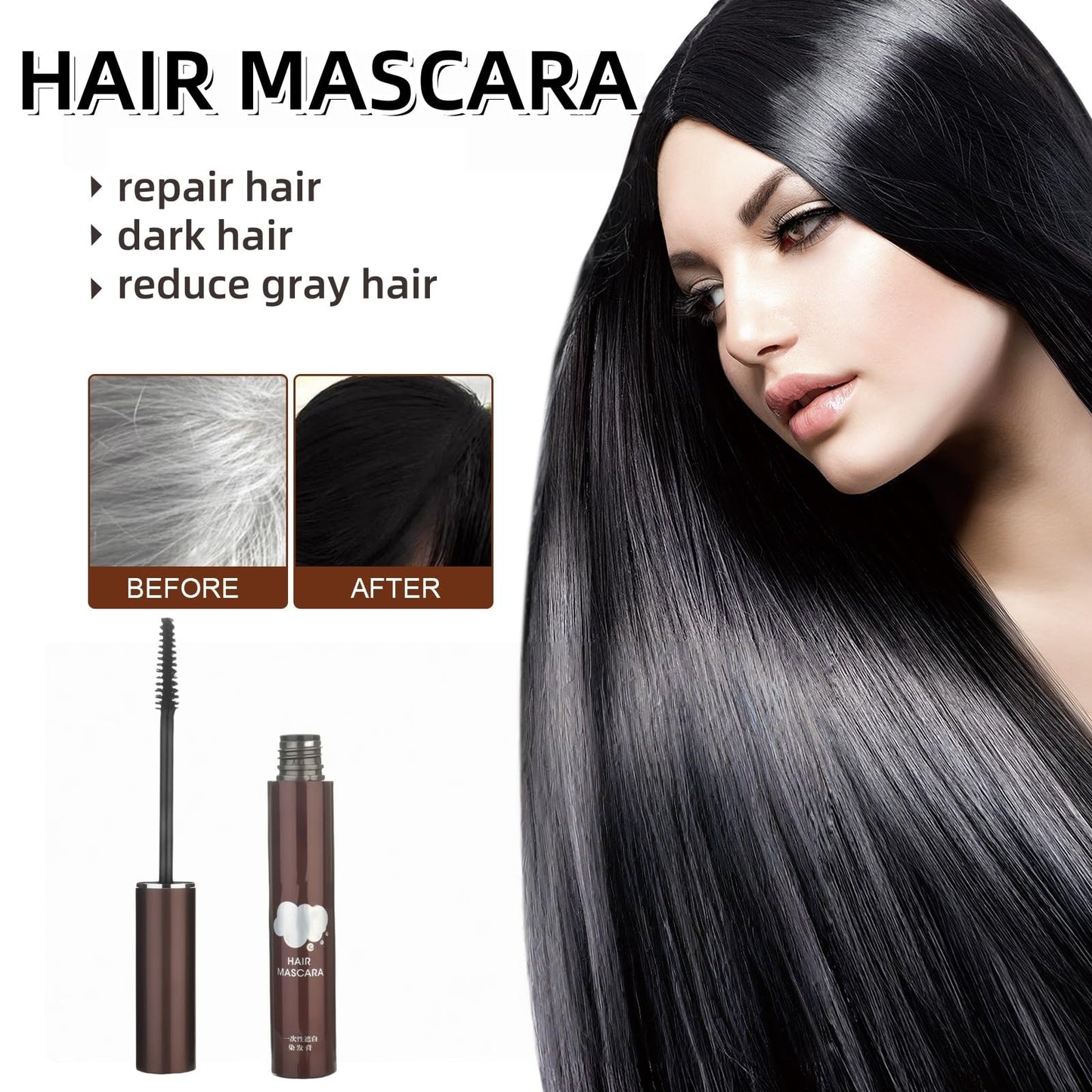 Ruojiar Temporary Root Touch Up,Hair Mascara for Grey Hair,Black Hair Mascara for Grey Hair Cover Up,Root Touch Up Stick with Brush,Suitable for Both Men &Women,Quick Dry Gray Root Cover Up Smudge(Black)