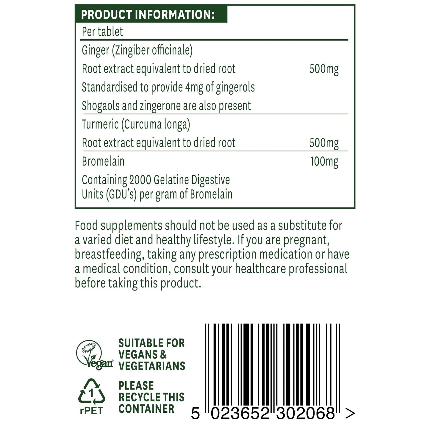 Natures Aid Ginger, Turmeric & Bromelain 60 Tabs (Pack of 4)