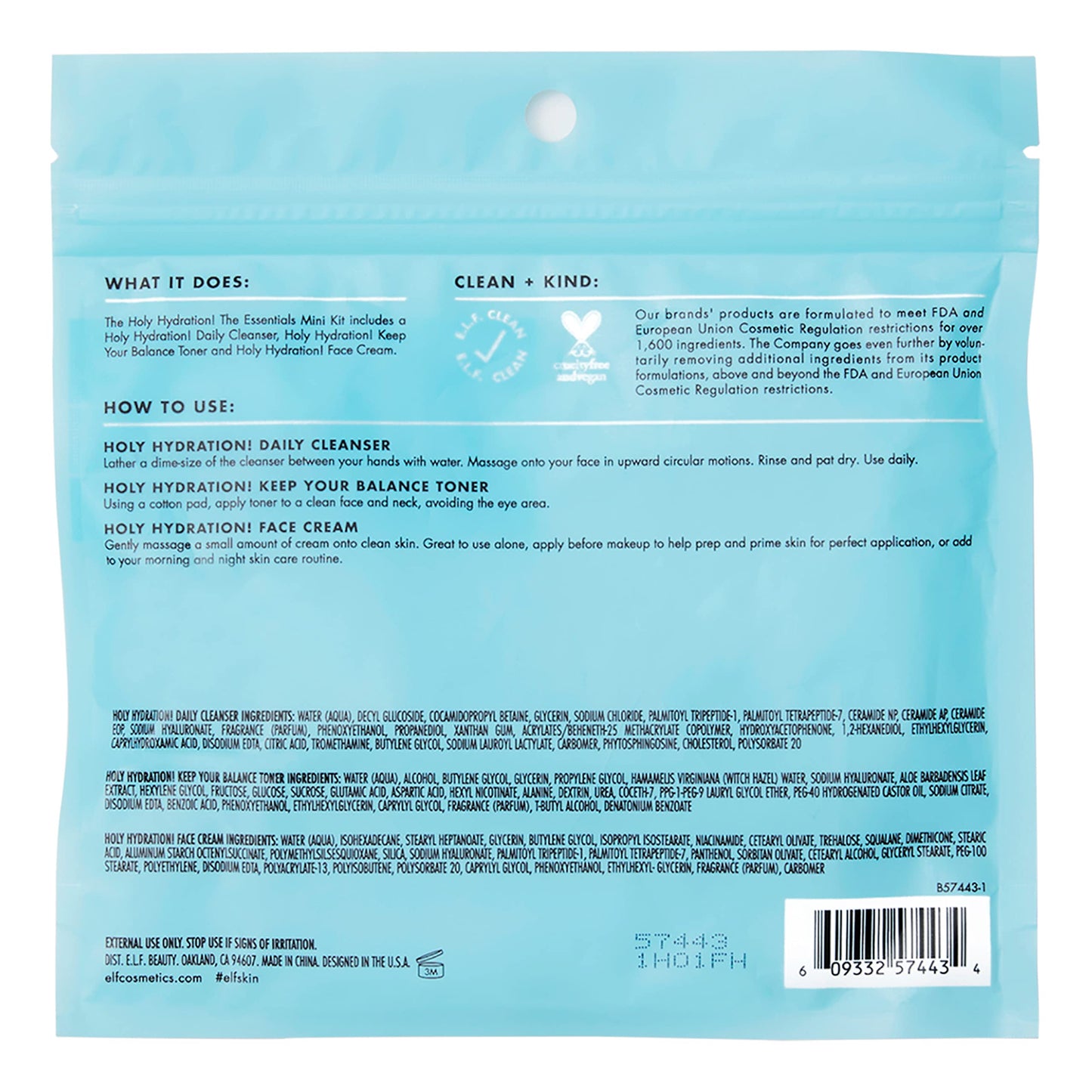 e.l.f. SKIN Holy Hydration! The Essentials Mini Kit, Cleanser, Toner & Moisturiser For Hydrated & Balanced Skin, TSA-friendly Sizes