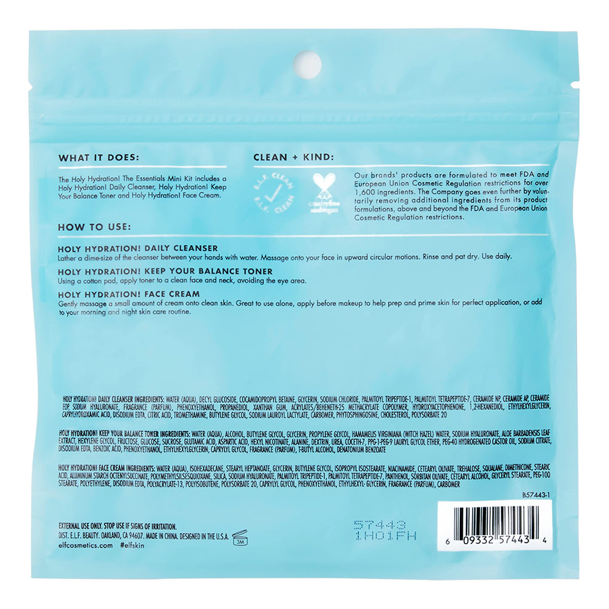 e.l.f. SKIN Holy Hydration! The Essentials Mini Kit, Cleanser, Toner & Moisturiser For Hydrated & Balanced Skin, TSA-friendly Sizes
