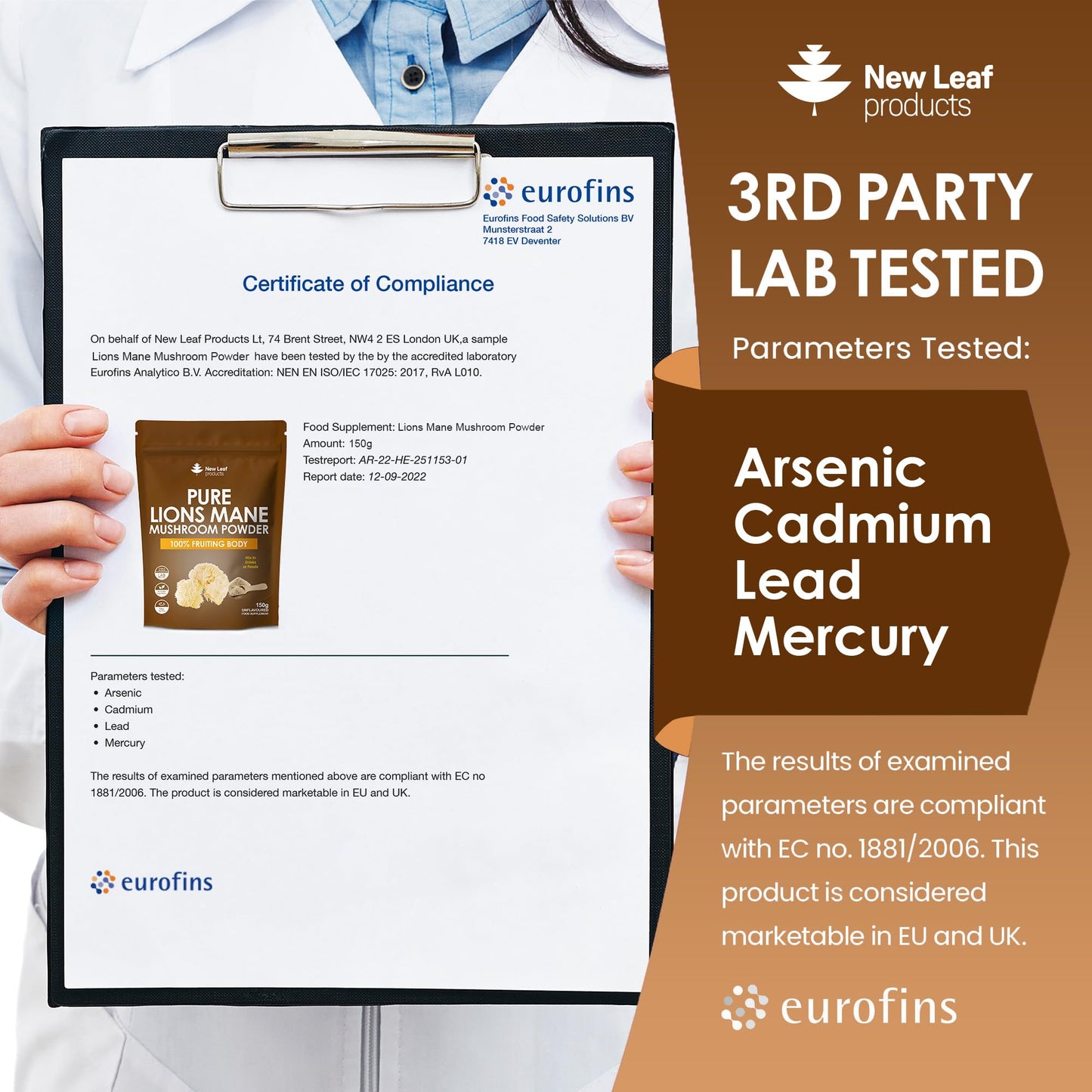 NEW LEAF PRODUCTS Lions Mane Mushroom Powder - Lions Mane Supplement High Strength 3000mg Mushroom Powder - 100% Fruiting Body Lion's Mane - 60 Servings Lions Mane Powder - Made in The UK by New Leaf