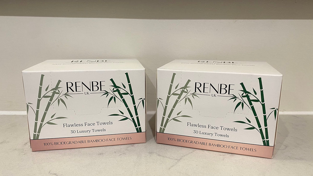 Renbe UK Flawless Face Towels 30 Count | Biodegradable Bamboo Disposable Face Towel 20×25cm | Ultra Soft Makeup Remover Dry Wipes | Lint-Free for Sensitive Skin