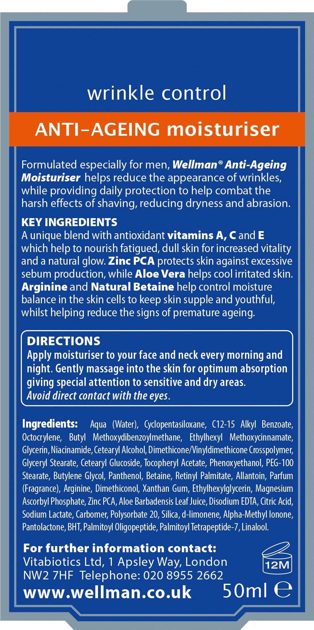 Vitabiotics Wellman Anti-Ageing Moisturiser - 50 ml