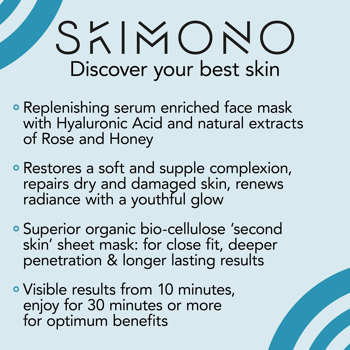 Hydration Boost Korean Face Mask - Bio-Cellulose Sheet with Rose, Honey Serum & Hyaluronic Acid - Luxury Facial Skincare Gift for Women, Vegan, Cruelty-Free by SKIMONO (4 Pack)