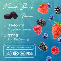 Iron Vegan Gummies by Known Nutrition | 60 Two-a-Day Gummies (One Month’s Supply) | Healthy Cognitive Function, Boost Metabolism Energy Levels | Chewable Mixed Berry-Flavoured Gummies (2 Bottle)