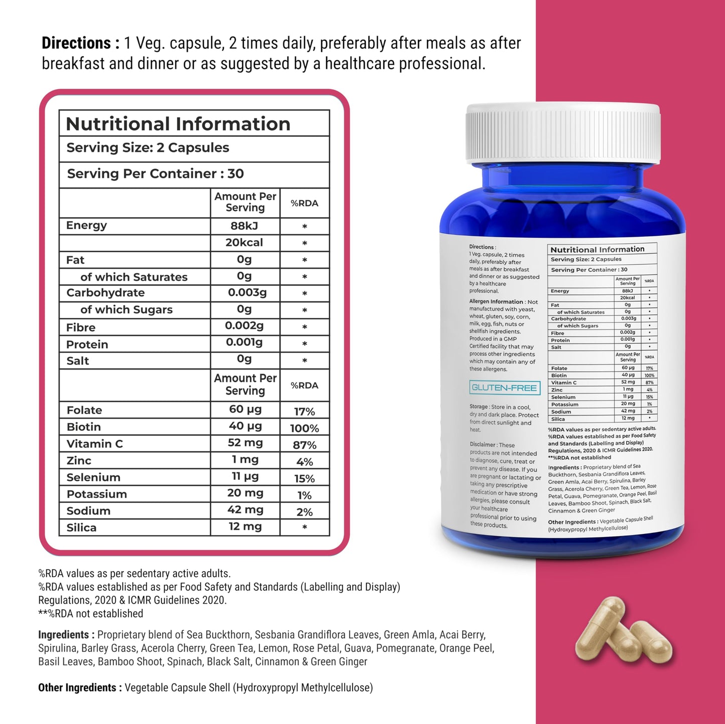 BIOVITALIA ORGANICS Biovitalia Plant Based Collagen Builder Capsule with Biotin & Vitamin C | Dietary Supplement for Men & Women | Promotes Glowing & Youthful Skin | Supports Joints & Bones - 60 Vegan Capsules
