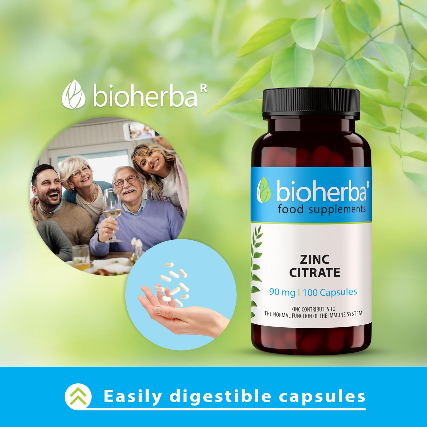 Zinc Citrate 90mg - 200 Capsules - High Absorption Supplement for Immune Support, Skin Health, and Cognitive Function by BIOHERBA
