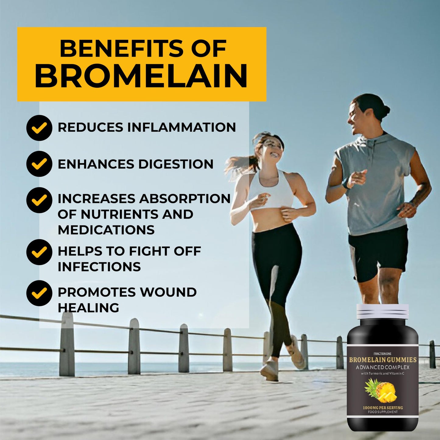 Bromelain Gummies - 1000mg Bromelain High Strength Gummies - 120 Gummies - 60 Servings - Enhanced with Turmeric 10mg and Vitamin C 80mg - Bromelain 500mg Per Gummy