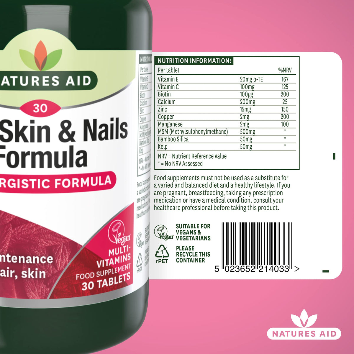 Natures Aid Hair, Skin & Nails Formula – High Potency Support for Growth, Strength & Radiance – Vegan, Gluten-Free, Non-GMO Supplement – Natural Health Supplement – 30 Tablets