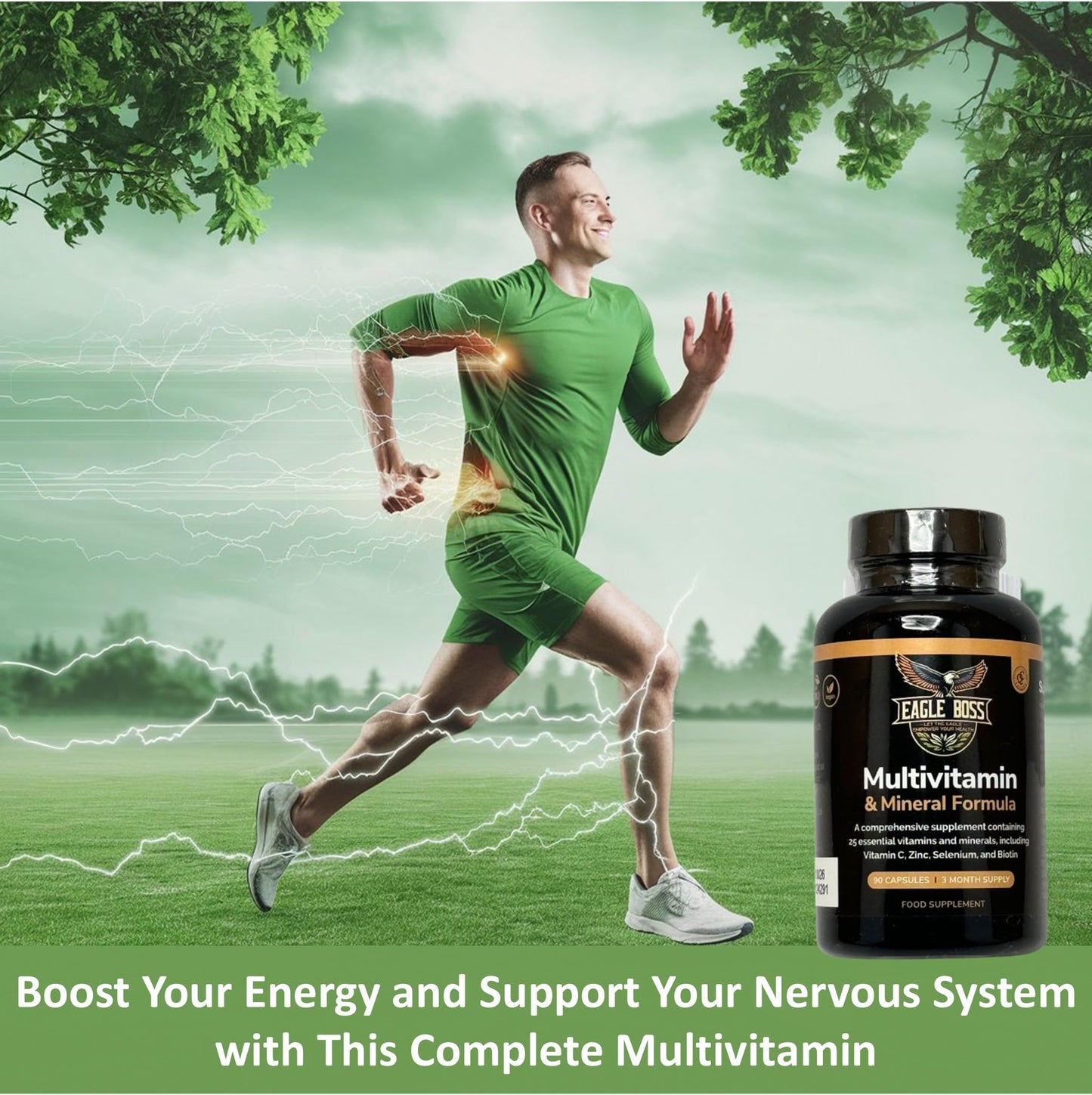 Eagle boss Eagle Boss Multivitamin and Mineral Formula, UK-Made, 90 Capsules, 3 Month Supply, 25 Vitamims and Minerals with B Complex, Zinc, Iron, Selenium, Lodine, biotine- for Men & Women