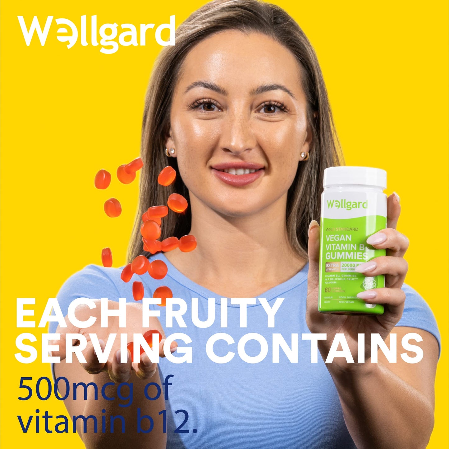 Wellgard Vegan Vitamin B12 Gummies – High Strength B12 Supplement for Energy & Immunity, UK Formulated B12 Gummies