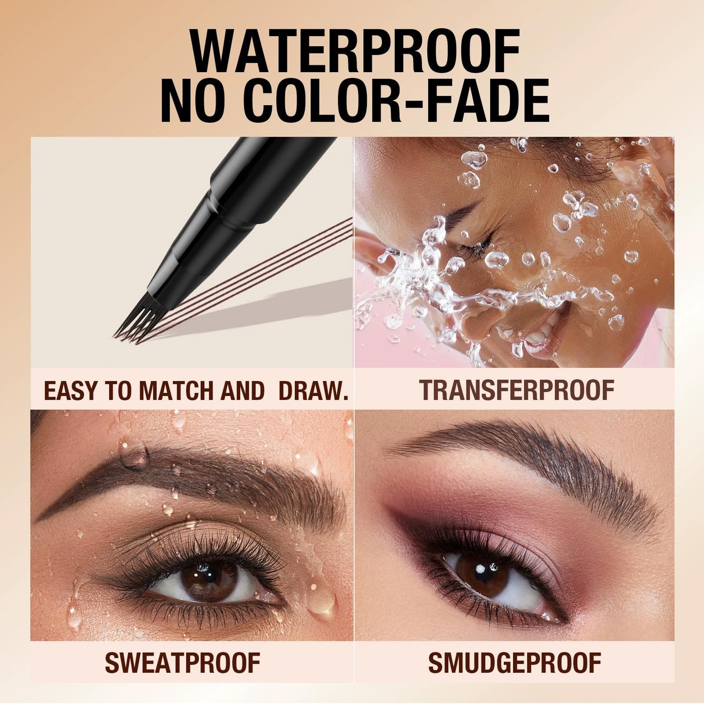 AurolaGlow 4D Forked Eyebrow Pen - Waterproof, Smudgeproof Liquid Brow Pencil - Natural-Looking Makeup, Long-Lasting, Easy Application for Defined Brows