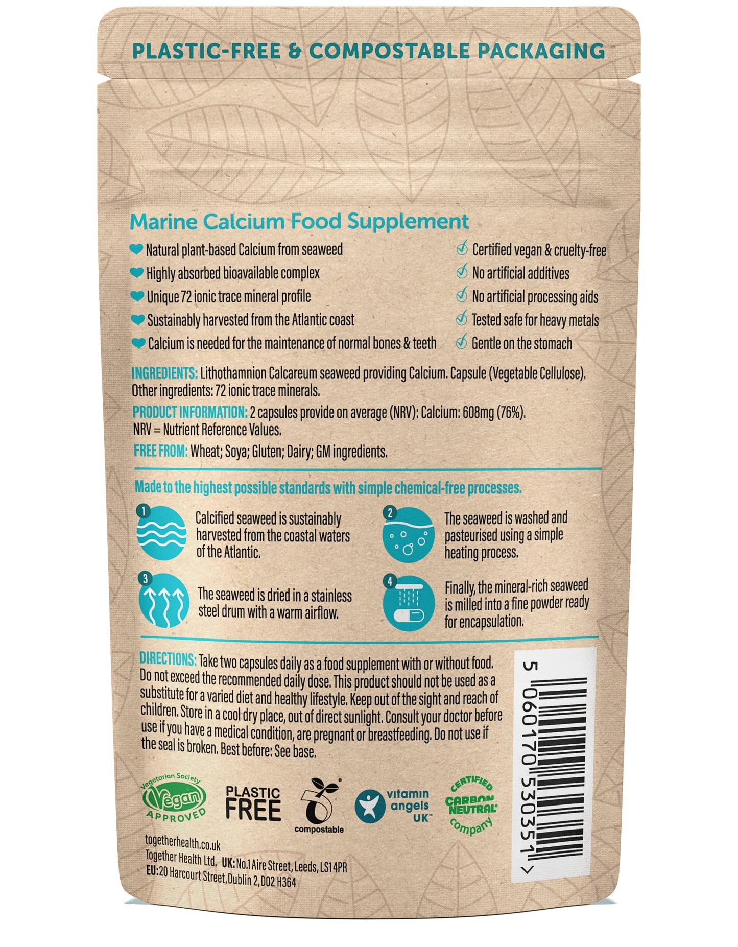 Calcium – Together Health – Seaweed-Based Calcium – 72 Trace Minerals – Vegan Friendly – Made in The UK – Pack of 2-120 Vegecaps