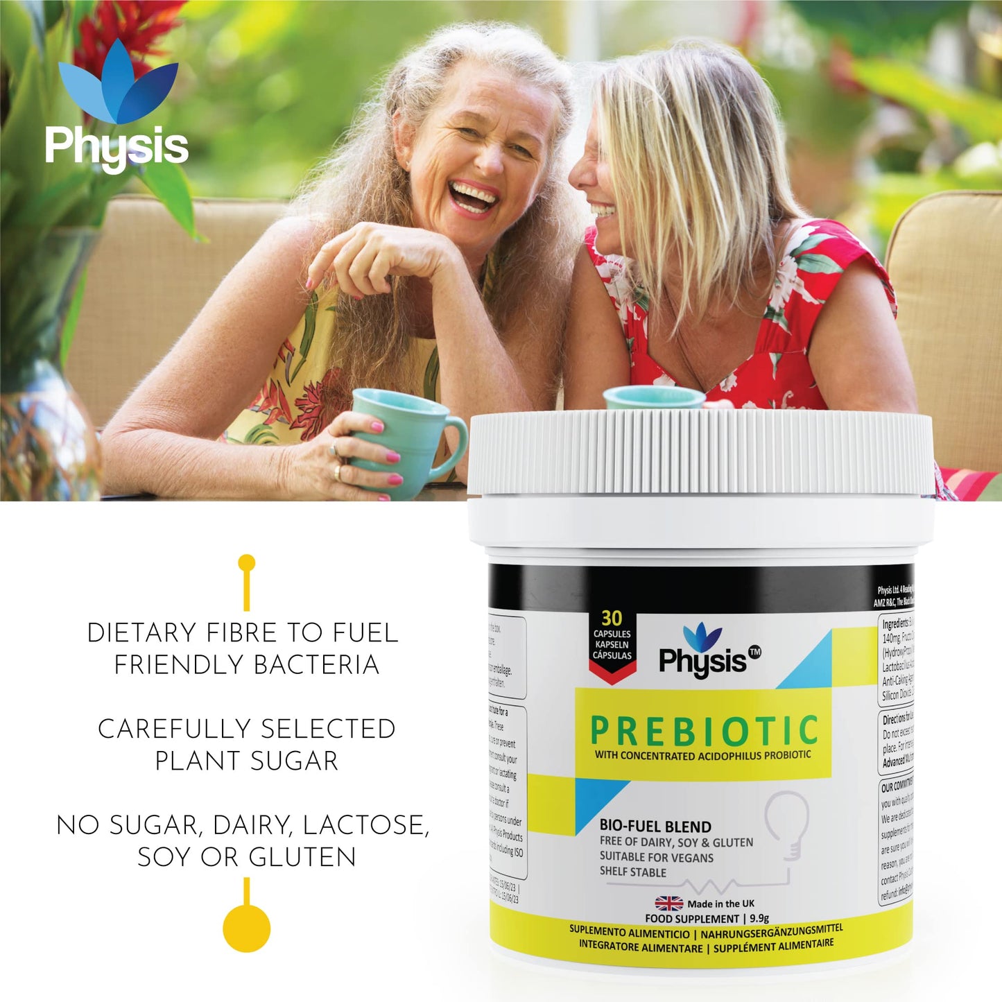 Physis Bio Cultures Blend Prebiotics Capsules | 60 Capsules | Pre and Probiotics for Gut Health | Bio Cultures Complex for Improved Digestion | Concentrated Lactobacillus Acidophilus Probiotics