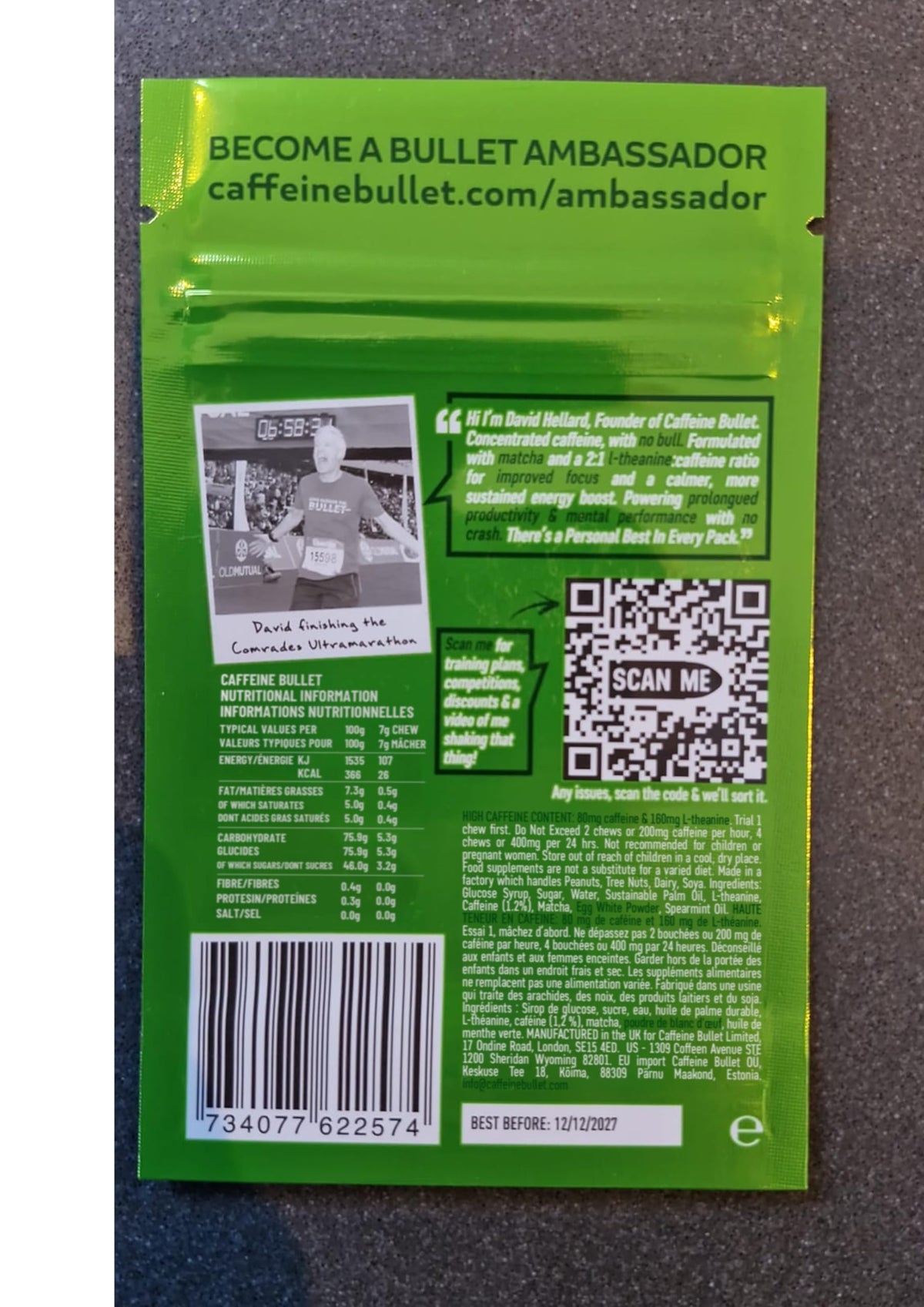 Caffeine Bullet 160mg L-Theanine + 80mg Caffeine Chews – Mint Matcha Flavour, Increases Productivity, Mental Clarity, Alertness | 4 Pack - 16 Servings | Brain Bullet | Energy Gummy & Focus Supplement Upgrade