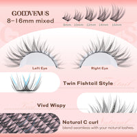 Goddvenus Wispy Cluster Lashes Natural Individual Eyelashes C Curl Lash Clusters DIY Lashes Individual Cluster Cotton Band Eyelash Clusters 130pcs