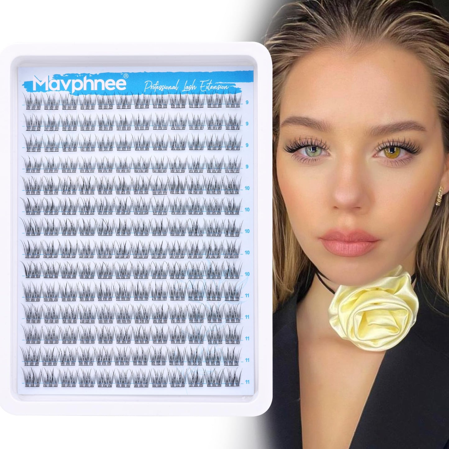 Natural Cluster Lashes CC Curl 168 Pcs Wispy Lash Extensions 9-11MM Mixed Lengths Eyelash Extension Individuals Self Application DIY at Home by Mavphne