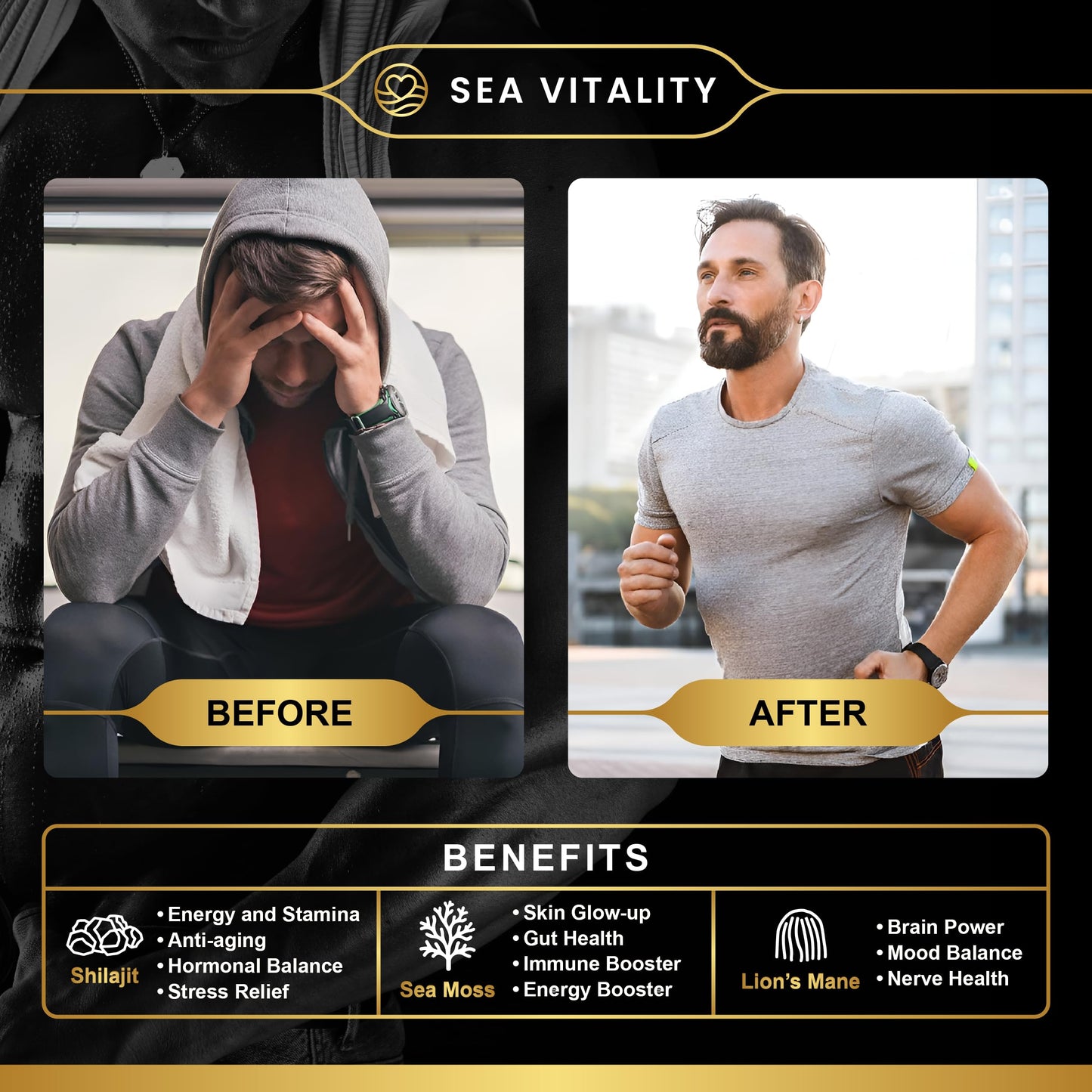 Shilajit SeaMoss and Lions Mane Capsules - 60 High-Strength Vegetable Capsules, 1600mg per Serving, Pure Shilajit, Natural Sea Moss, and Lion's Mane for Enhanced Cognitive and Physical Health