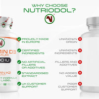 Nutriodol Vitamin D3 4000 IU with Free 2mcg K2 MK7 All Trans – (6 Months) 180 x High Strength Vitamin D Tablets – Immune System D Supplement for Men and Women – VIT D3 As Cholecalciferol