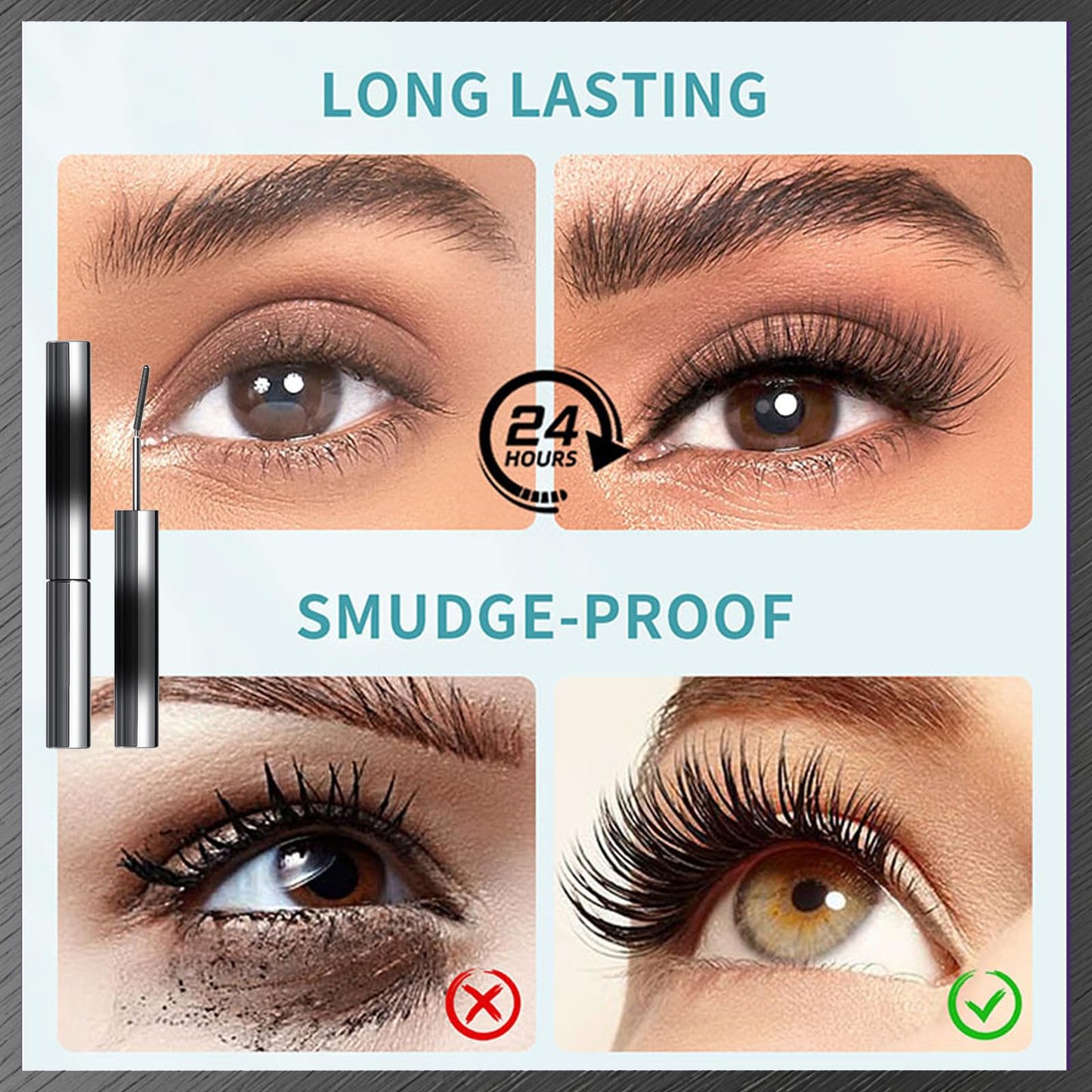 Black 3D Waterproof Hairless Mascara, Washable Ultra-thin Metal, Long Lasting Curl, Curling Mascara, Waterproof Curling Brush, Long Lasting Hairless, Washable Lengthening