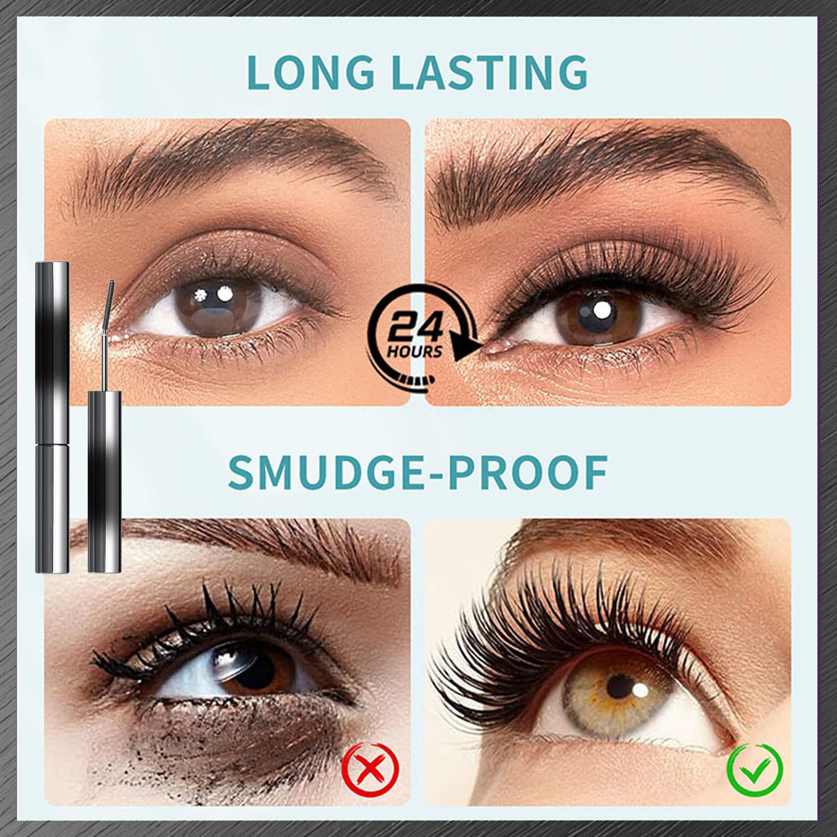 MINSHZEE Black 3D Waterproof Hairless Mascara, Washable Ultra-thin Metal, Long Lasting Curl, Curling Mascara, Waterproof Curling Brush, Long Lasting Hairless, Washable Lengthening