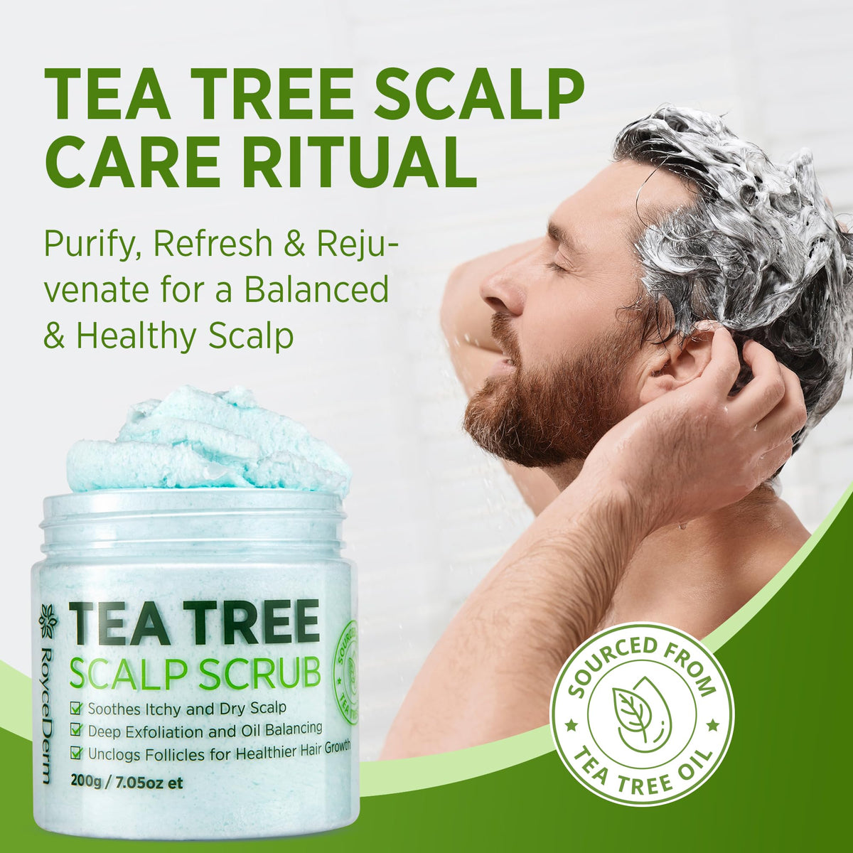 Roycederm Tea Tree Scalp Scrub: Soothing Hair & Scalp Care for Itchy, Dry, Flaky Scalp & Dandruff | Exfoliating & Hydrating with Tea Tree Oil for Women & Men
