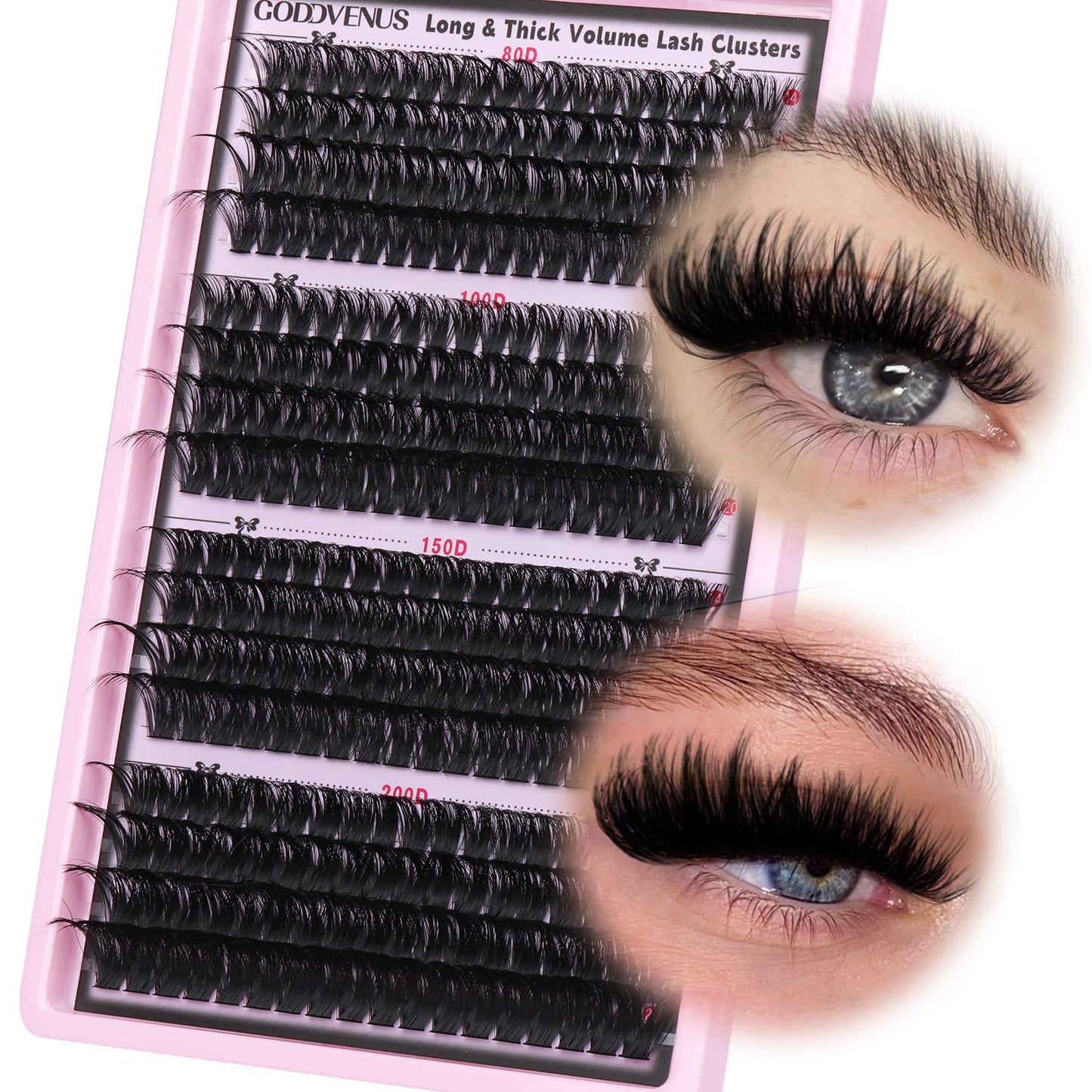 Goddvenus Eyelashes Cluster Lashes 14-20mm Thick Fluffy Individual Eyelashes 80D-200D Volume Lashes Individual Cluster Dramatic Russian Eyelash Clusters D Curl DIY Eyelash Extensions 320pcs