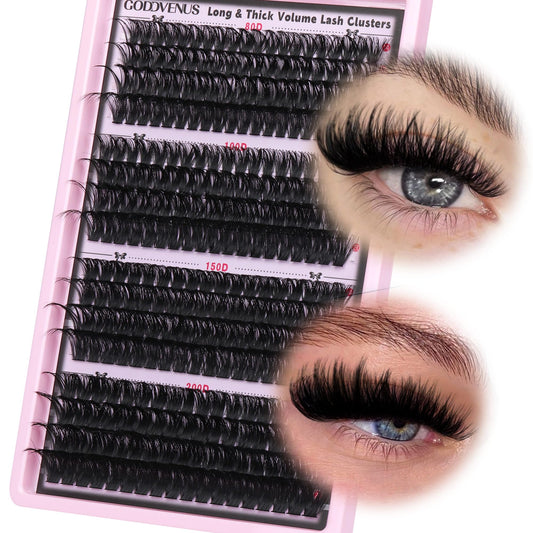 Goddvenus Eyelashes Cluster Lashes 14-20mm Thick Fluffy Individual Eyelashes 80D-200D Volume Lashes Individual Cluster Dramatic Russian Eyelash Clusters D Curl DIY Eyelash Extensions 320pcs