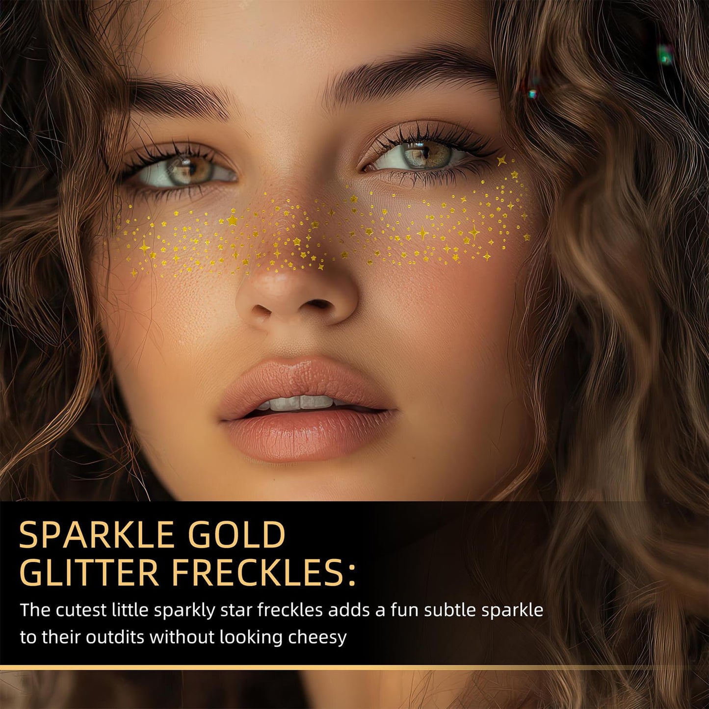 MEITREND Glitter Freckles Face Tattoo,6PCS Gold Glitter Freckles,Sparkle Makeup Patches Face Glitter Tattoo Festival Essentials Waterproof Temporary MakeupTattoo for Women