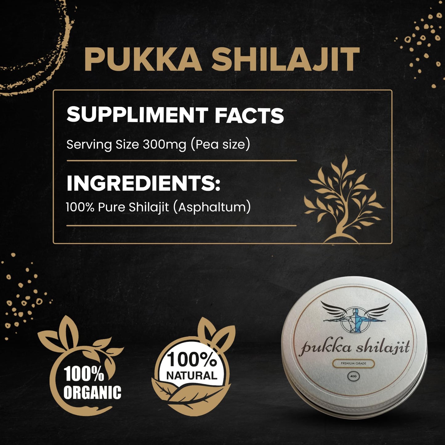 Generic Ultimate Authentic Premium Pukka Shilajit - 100% Pure Himalayan Organic Resin with High Potency Fulvic Acid & Trace Minerals for Energy & Vitality for Men and Women - (40g)