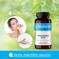 Hyaluronic Acid 250 mg – 300 Capsules with Vitamin B2 | Daily Supplement for Skin Hydration and Wellness by BIOHERBA