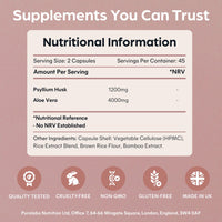 Purolabs Psyllium Husk Complex - High Purity 99.9% Fibre Supplement with Aloe Vera - Natural Digestive Support - Gut Health & Bowel Regularity - 90 Capsules