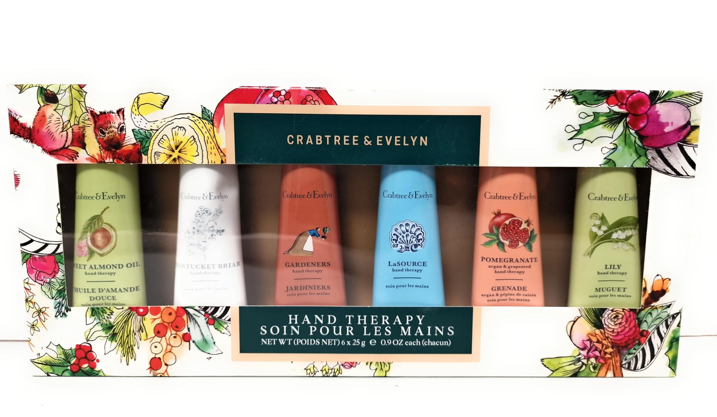 Generic Crabtree & Evelyn Six Pack Hand Therapy Cream Gift Set (6 x25ml) Pomegranate Argan and Grapeseed, Lily, LaSource, Gardeners, Nantucket Briar and Sweel Almond Oil