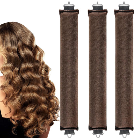 ExcellaElite 3Pcs Heatless Blowout Rods,Overnight Blowout Rods for Long Hair,Heatless Curling Rod No Heat for All Hairs,Heatless Rods,Sleeping Lazy Curler Set,for DIY Hair Styling Tools (Brown)