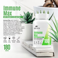 MAX VITA MAXIMUM VITALITY Vitamin C with Zinc 15mg & Vitamin D3 2000IU Multivitamin for Men & Women Immune Booster Strong Bones Teeth - 180 Vegan & Vegetarian Tablets Made in The UK