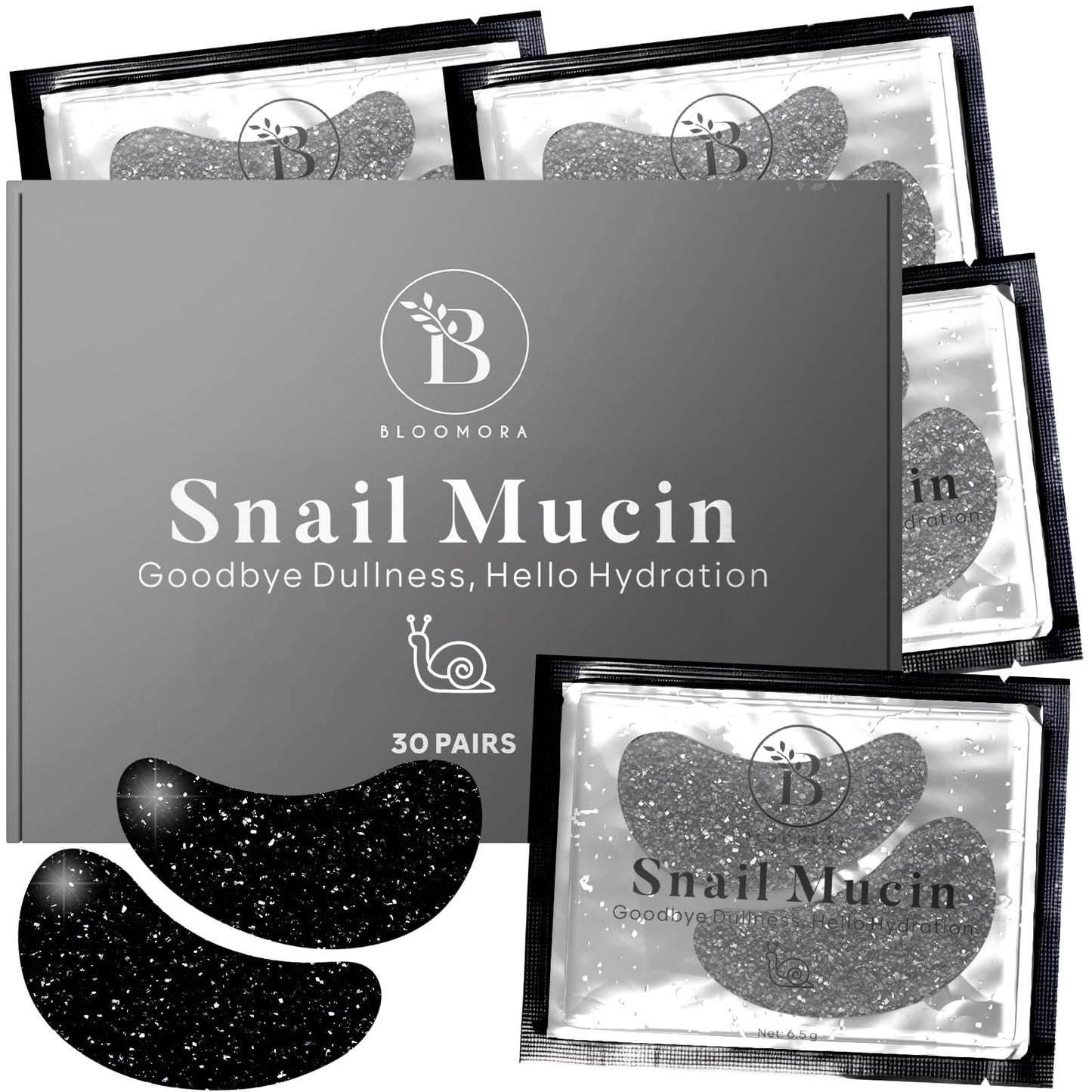 BLOOMORA Under Eye Gel Patches - Snail Mucin Under Eye Patches for Puffy Eyes & Dark Circles - Hyaluronic Acid + Collagen Gel Pads for Reducing Appearance of Puffiness & Hydration - 30 Pairs