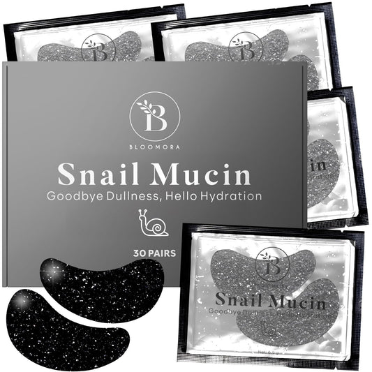 BLOOMORA Under Eye Gel Patches - Snail Mucin Under Eye Patches for Puffy Eyes & Dark Circles - Hyaluronic Acid + Collagen Gel Pads for Reducing Appearance of Puffiness & Hydration - 30 Pairs