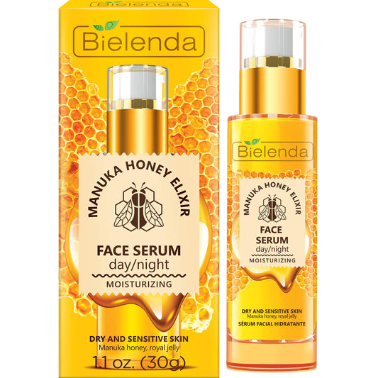 Bielenda Manuka Honey Nutri Elixir - Improves Skin Condition, Makes The Complexion Radiantly Glowing - Manuka Honey Nourishing And Moisturizing Face Serum Day/Night For Dry And Sensitive Skin - 30 g