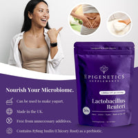 Lactobacillus Reuteri 50g | Yoghurt Starter Culture Kit | 5 Billion CFU Probiotic + Chicory Root Prebiotic (Inulin) | Vegan Friendly Powder UK Made | 1g Daily (50 Servings)