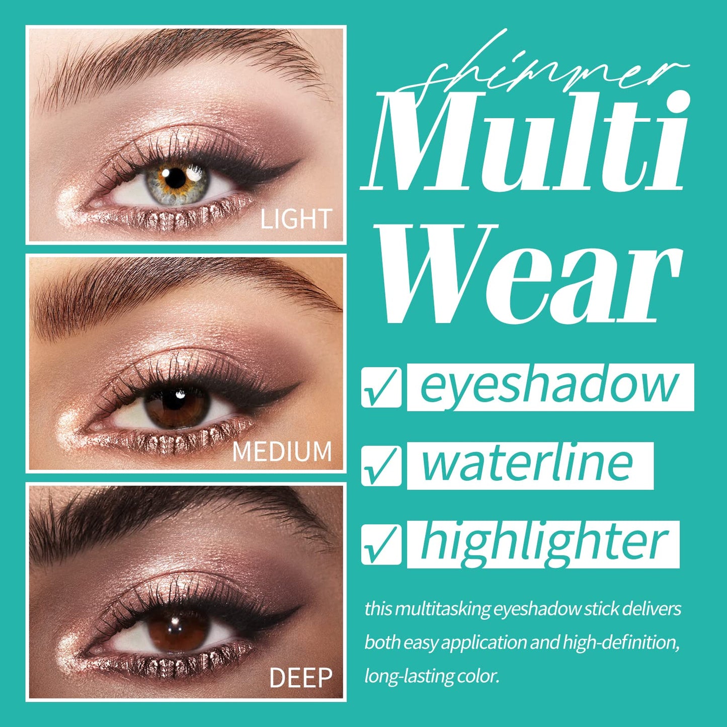 KIMUSE 6PCS Shimmer Cream Eyeshadow Stick,Brightener Eyeshadow Pencil Crayon,Waterproof Eye Shadow Stick Sets with Crease-proof, Smudge-proof and Long Lasting Eye Shadow Make Up