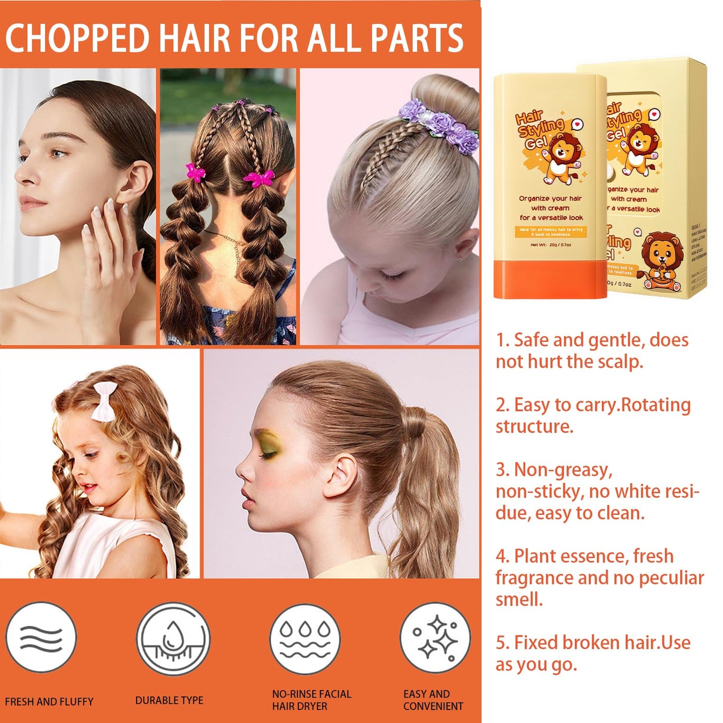 Hair Wax For Kids With Hair Edge Brush,Edge Control Anti-Frizz Non-greasy Hair Pomade Stick for Fly Away and Edge Frizz Hair,Easy to Use, Compact and Portable