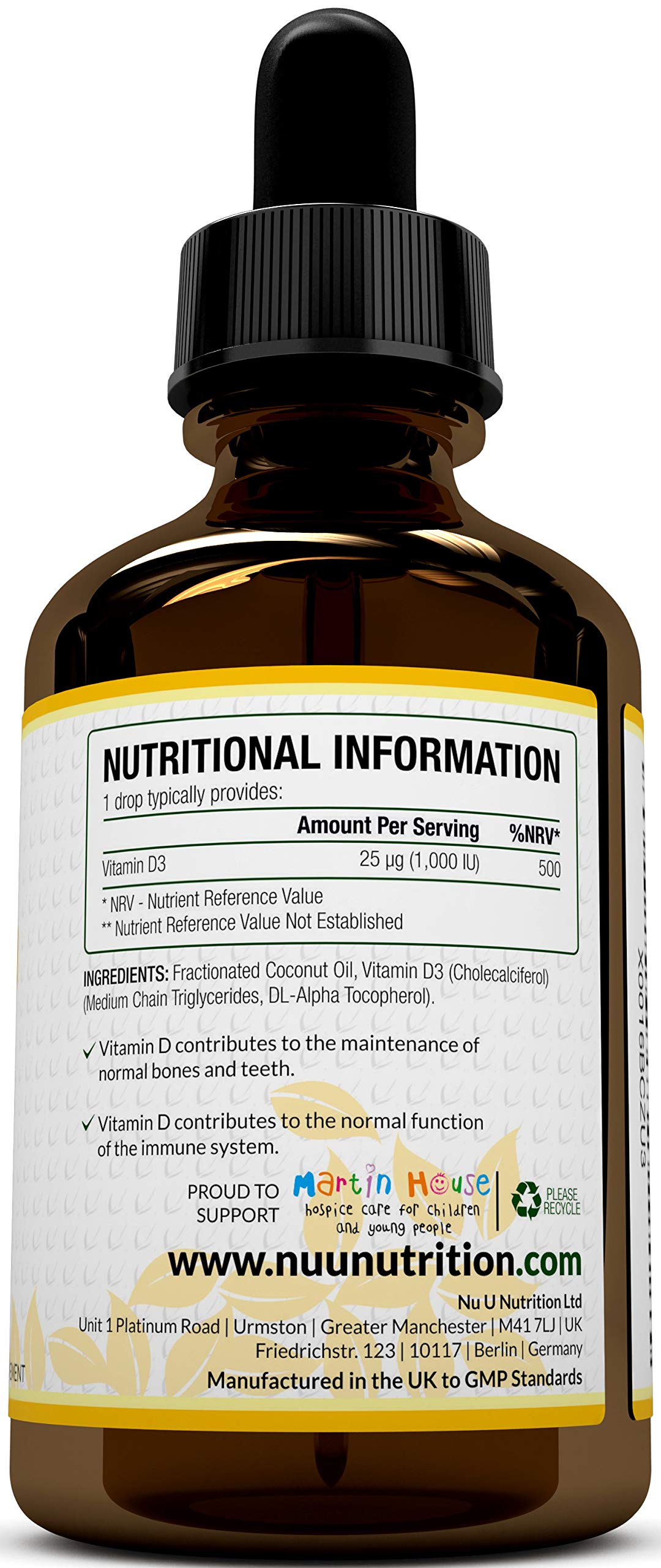 Nu U Nutrition Vitamin D Drops 1000 IU 10,000 IU per 10 Drops - 50% More 90ml Equivalent to 3000 Drops - High Strength Liquid D3 in MCT Oil with Flexible Dosage - High Strength Vitamin D Supplement