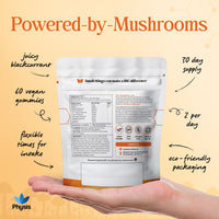 Physis Mushroom Gummies Complex+ | Lions Mane Supplement with Cordyceps & Nootropics | High Strength | 60 x Juicy Blackcurrant Chewables | 1 Month Supply | Neuro-Support | Focus & Attention