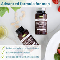 Methylated Men's Multivitamin, MTHFR Supplement with Active B-Vitamins, Enhanced with Lycopene, Zinc & Vitamin D3, Clean Ingredients, Slow Release, Energy & Heart Health, 180 Vegan Tablet