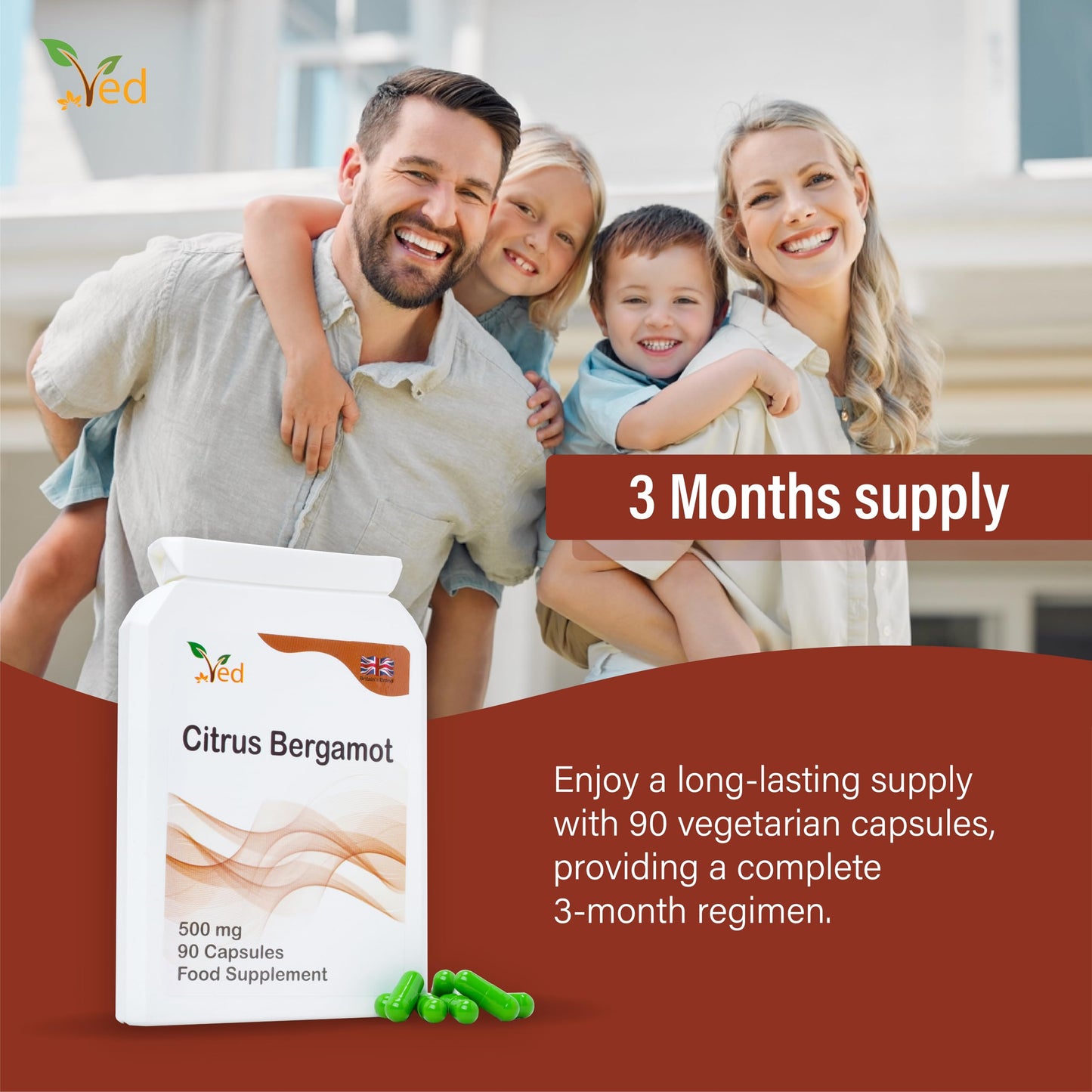 VED Ved Citrus Bergamot, Organic Citrus Bergamot Extract,500mg, 90 Capsules(3 Months Supply)