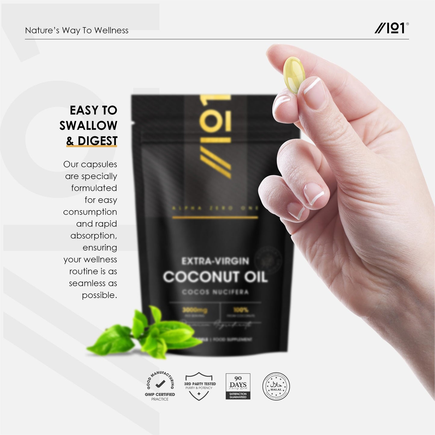 ALPHA01 Coconut Oil Capsules 3000mg – 180 Softgels – Cold Pressed Extra Virgin Coconut Oil – Resealable and Recyclable Pouch by Alpha01
