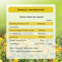 Healthspan Evening Primrose Oil 1,000mg (180 Capsules) | Maximum Strength | Supports Women's Health & Maintains Hormonal Balance | Rich Source of Omega 6 Fatty Acids | Vitamin E | Vegan