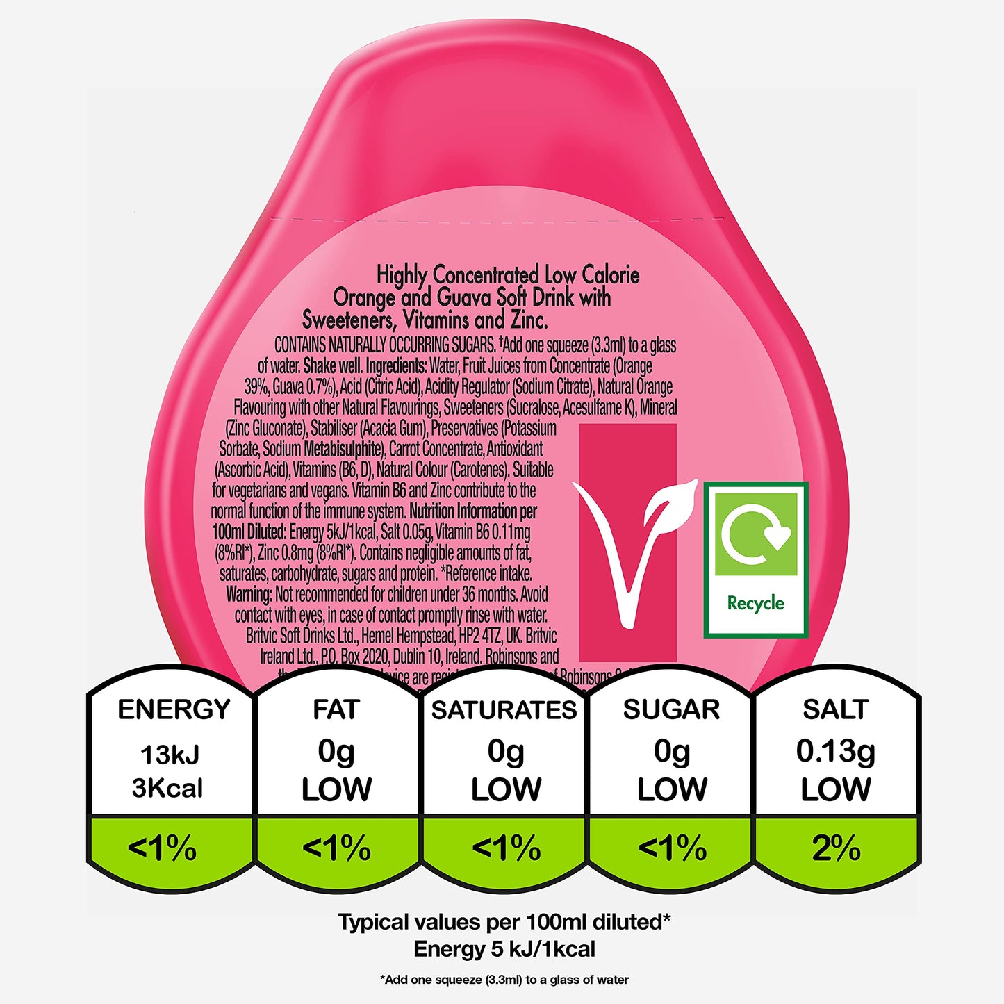 Robinsons Immunity Benefit Drops Orange & Guava, with vitamin B6 and Zinc - 66ml